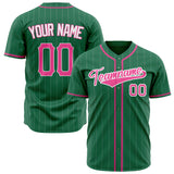 Custom Kelly Green Baseball Jersey (With Pink White Pinstripe)