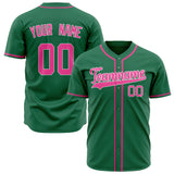 Custom Kelly Green Baseball Jersey (With Pink Color)