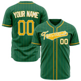 Custom Kelly Green Baseball Jersey (With Gold Gold Pinstripes)