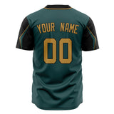 Custom Midnight Green Baseball Jersey (With Old Gold 3 Color Arm Shapes)