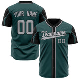 Custom Midnight Green Baseball Jersey (With Gray 3 Color Arm Shapes)