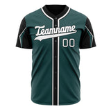 Custom Midnight Green Baseball Jersey (With White 3 Color Arm Shapes)