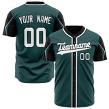 Custom Midnight Green Baseball Jersey (With White 3 Color Arm Shapes)