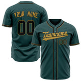 Custom Midnight Green Baseball Jersey (With Old Gold Color)