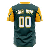 Custom Midnight Green Baseball Jersey (With Gold 3 Color Arm Shapes)