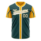 Custom Midnight Green Baseball Jersey (With Gold 3 Color Arm Shapes)