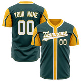 Custom Midnight Green Baseball Jersey (With Gold 3 Color Arm Shapes)