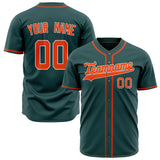 Custom Midnight Green Baseball Jersey (With Orange Color)