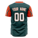 Custom Midnight Green Baseball Jersey (With Orange 3 Color Arm Shapes)