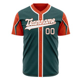 Custom Midnight Green Baseball Jersey (With Orange 3 Color Arm Shapes)