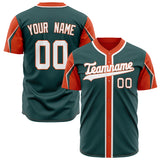 Custom Midnight Green Baseball Jersey (With Orange 3 Color Arm Shapes)