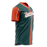 Custom Midnight Green Baseball Jersey (With Orange 3 Color Arm Shapes)