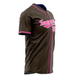 Custom Brown Baseball Jersey (With Pink Color)