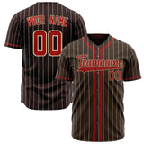 Custom Brown Baseball Jersey (With Red Cream Pinstripe)