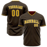 Custom Brown Baseball Jersey (With Gold Color)