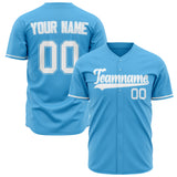 Custom Sky Blue Baseball Jersey (With White Color)