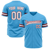 Custom Sky Blue Baseball Jersey (With White Color)