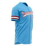 Custom Sky Blue Baseball Jersey (With White Color)