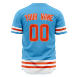 Custom Sky Blue Baseball Jersey (With Orange Double Stripe)