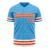 Custom Sky Blue Baseball Jersey (With Orange Double Stripe)