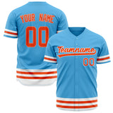 Custom Sky Blue Baseball Jersey (With Orange Double Stripe)