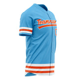 Custom Sky Blue Baseball Jersey (With Orange Double Stripe)