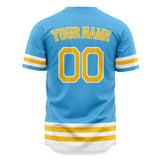 Custom Sky Blue Baseball Jersey (With Yellow Double Stripe)