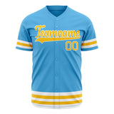 Custom Sky Blue Baseball Jersey (With Yellow Double Stripe)