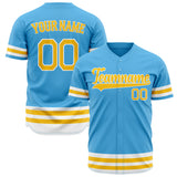 Custom Sky Blue Baseball Jersey (With Yellow Double Stripe)