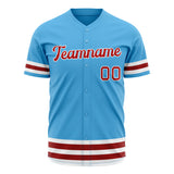 Custom Sky Blue Baseball Jersey (With Red Double Stripe)