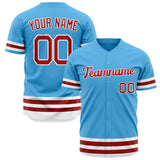 Custom Sky Blue Baseball Jersey (With Red Double Stripe)