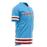 Custom Sky Blue Baseball Jersey (With Red Double Stripe)