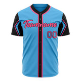 Custom Sky Blue Baseball Jersey (With Black 3 Color Arm Shapes)