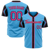 Custom Sky Blue Baseball Jersey (With Black 3 Color Arm Shapes)