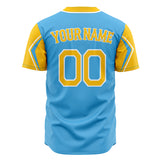 Custom Sky Blue Baseball Jersey (With Yellow 3 Color Arm Shapes)