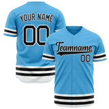 Custom Sky Blue Baseball Jersey (With Black Double Stripe)