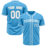 Custom Sky Blue Baseball Jersey (With White Color)