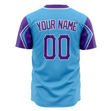 Custom Sky Blue Baseball Jersey (With Purple 3 Color Arm Shapes)