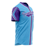 Custom Sky Blue Baseball Jersey (With Purple 3 Color Arm Shapes)