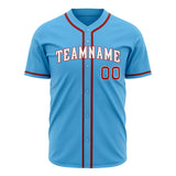 Custom Sky Blue Baseball Jersey (With Red Color)