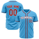 Custom Sky Blue Baseball Jersey (With Red Color)