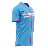 Custom Sky Blue Baseball Jersey (With Pink Color)