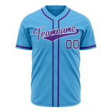 Custom Sky Blue Baseball Jersey (With Purple Color)