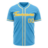 Custom Sky Blue Baseball Jersey (With Yellow Color)