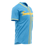 Custom Sky Blue Baseball Jersey (With Yellow Color)