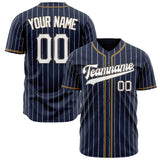 Custom Navy Baseball Jersey (With White White Pinstripe)