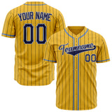 Custom Yellow Baseball Jersey (With Navy Black Pinstripe)