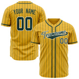 Custom Yellow Baseball Jersey (With Green Green Pinstripe)