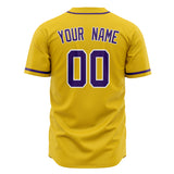 Custom Yellow Baseball Jersey (With Purple Color)