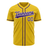 Custom Yellow Baseball Jersey (With Purple Color)